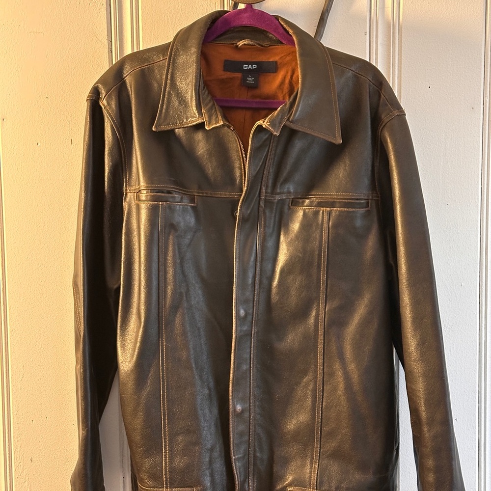 GAP Brown Leather Jacket with Collar